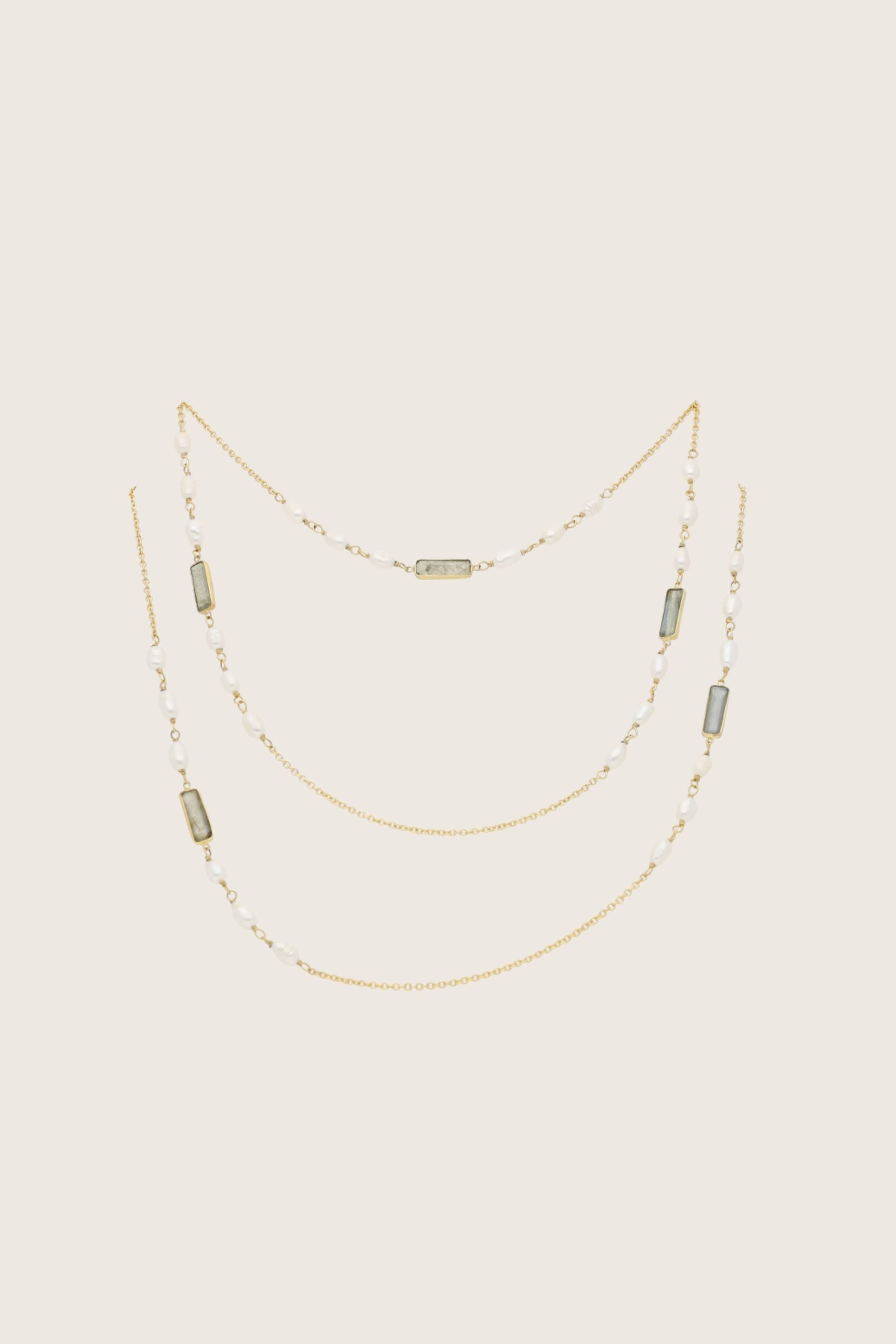 Taima 18K Recycled Fine Gold Plated White Pearl / Blue Topaz Necklace