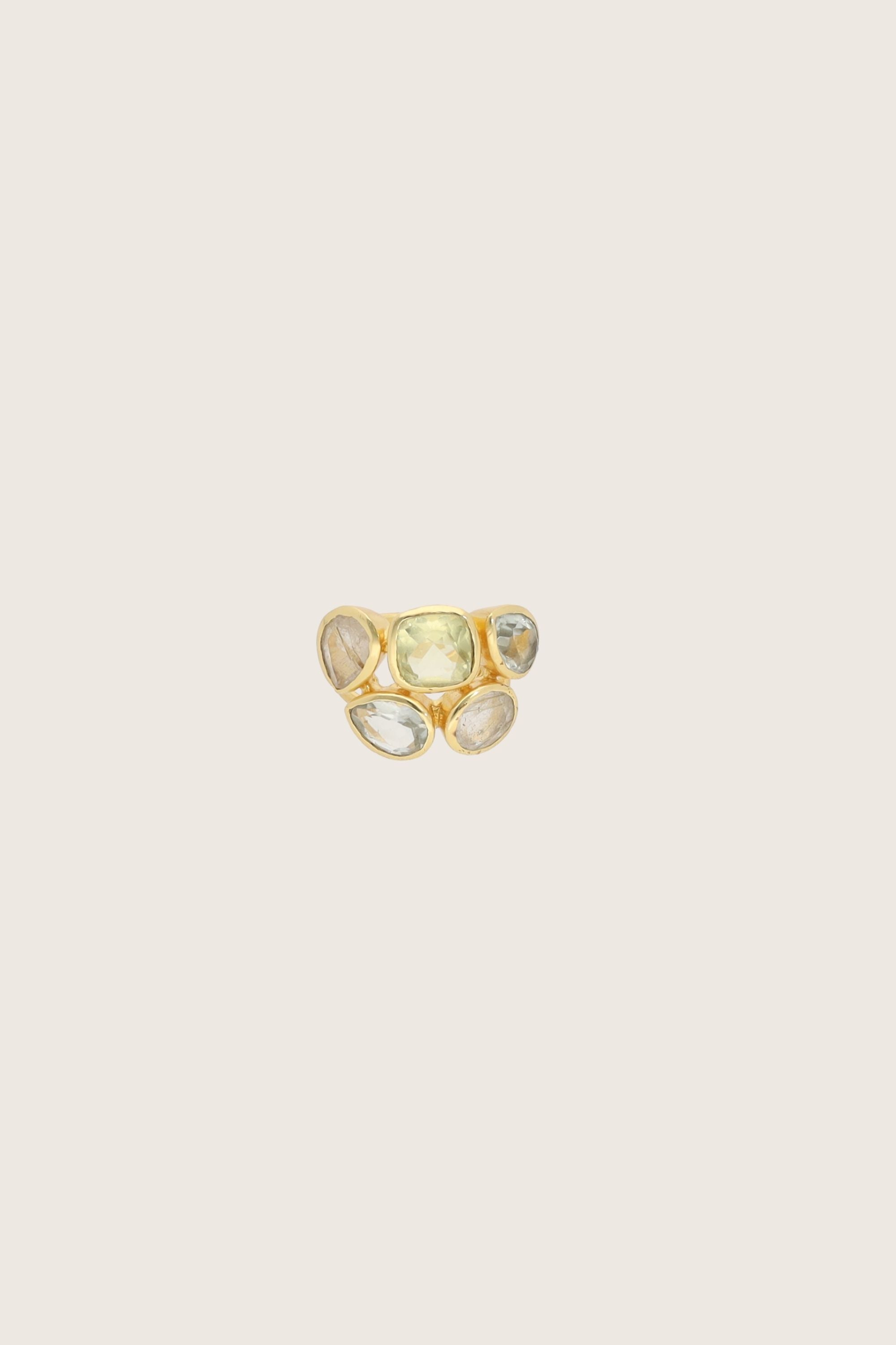 Fia 18K Recycled Fine Gold Plated Lemon Quartz / Green Amethyst / Golden Rutialted Ring