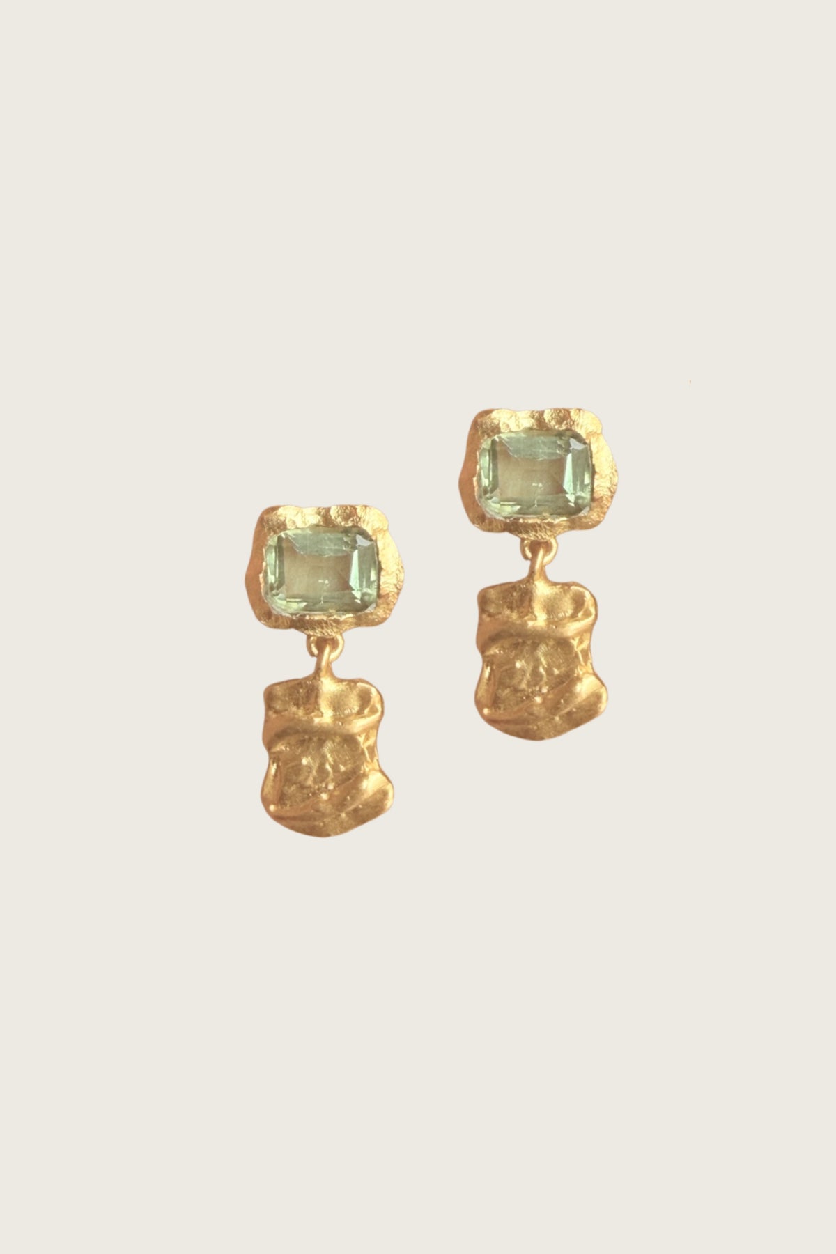Douxla 18K Recycled Fine Gold Plated Green Amethyst Earrings - 925 Silver Posts