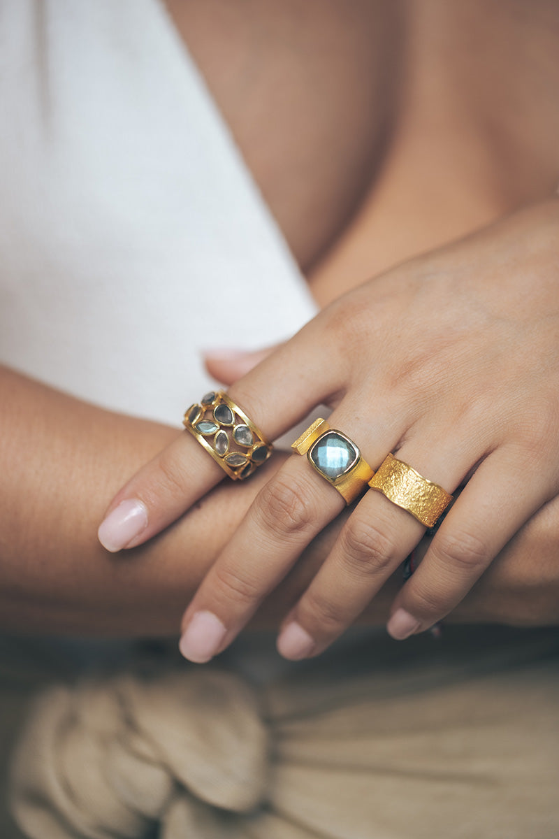 Imonas 18K Recycled Fine Gold Plated Grey Moonstone, Peach Moonstone Ring