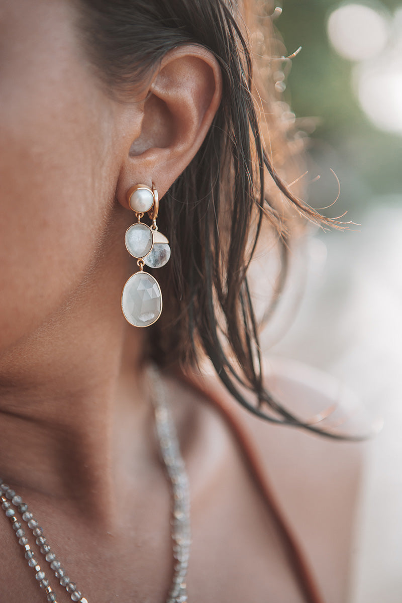 Tirua 18K Recycled Fine Gold Plated Rainbow Moonstone Earrings - 925 Silver Posts