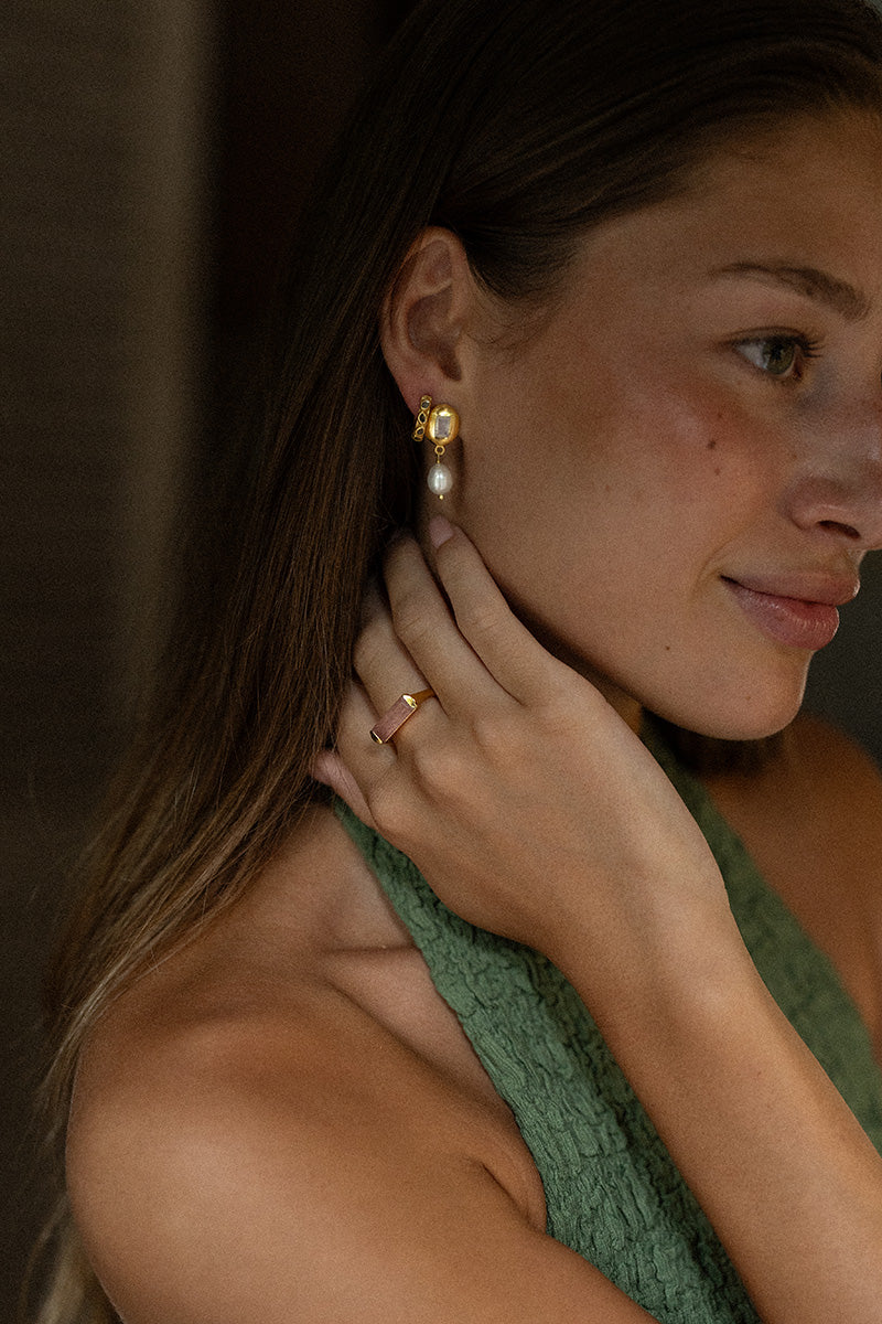 Aurea 18K Recycled Fine Gold Plated Raw Diamond Earrings - 925 Silver Posts
