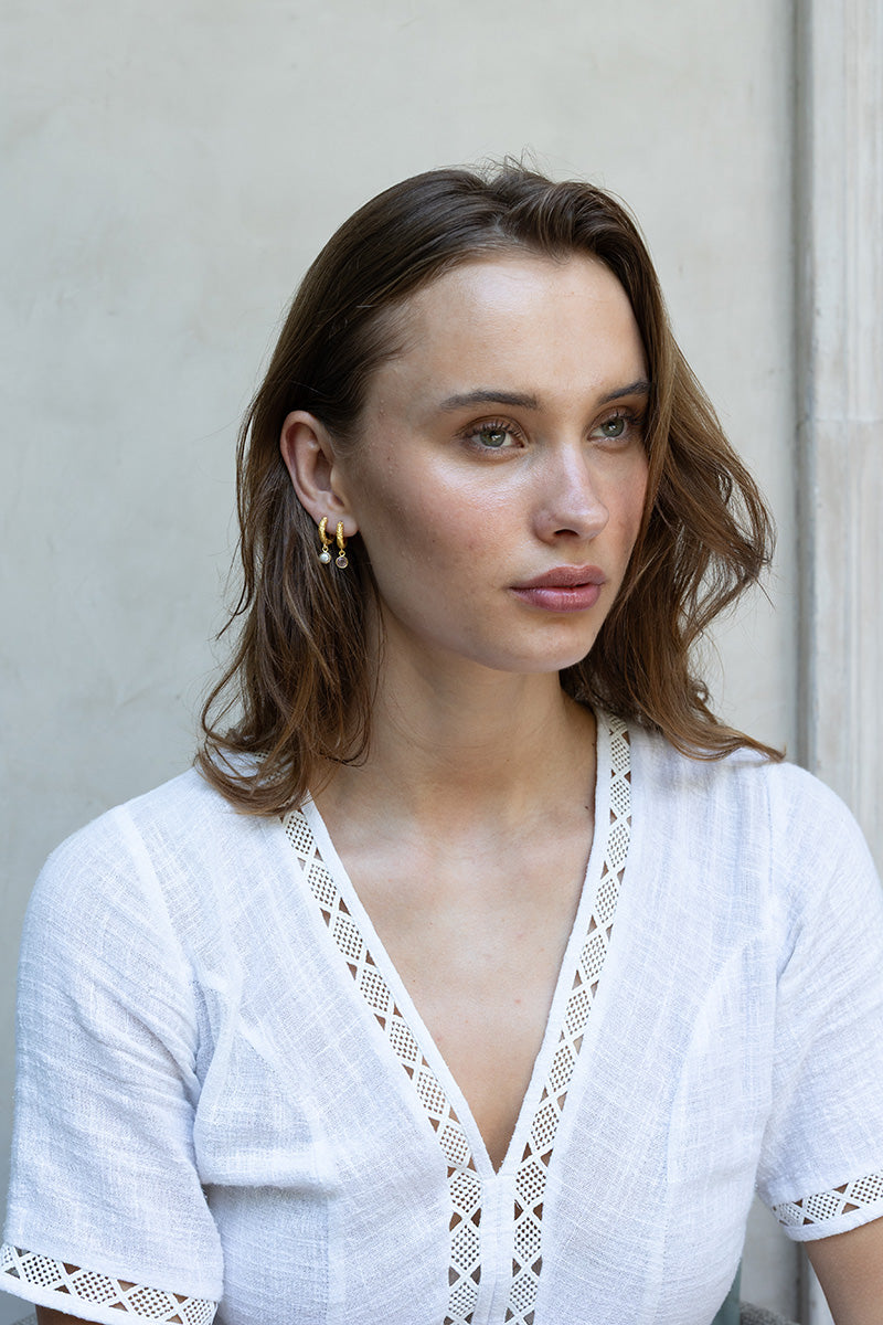 Tira 18K Recycled Fine Gold Plated Strawberry Quartz Earrings - 925 Silver Posts