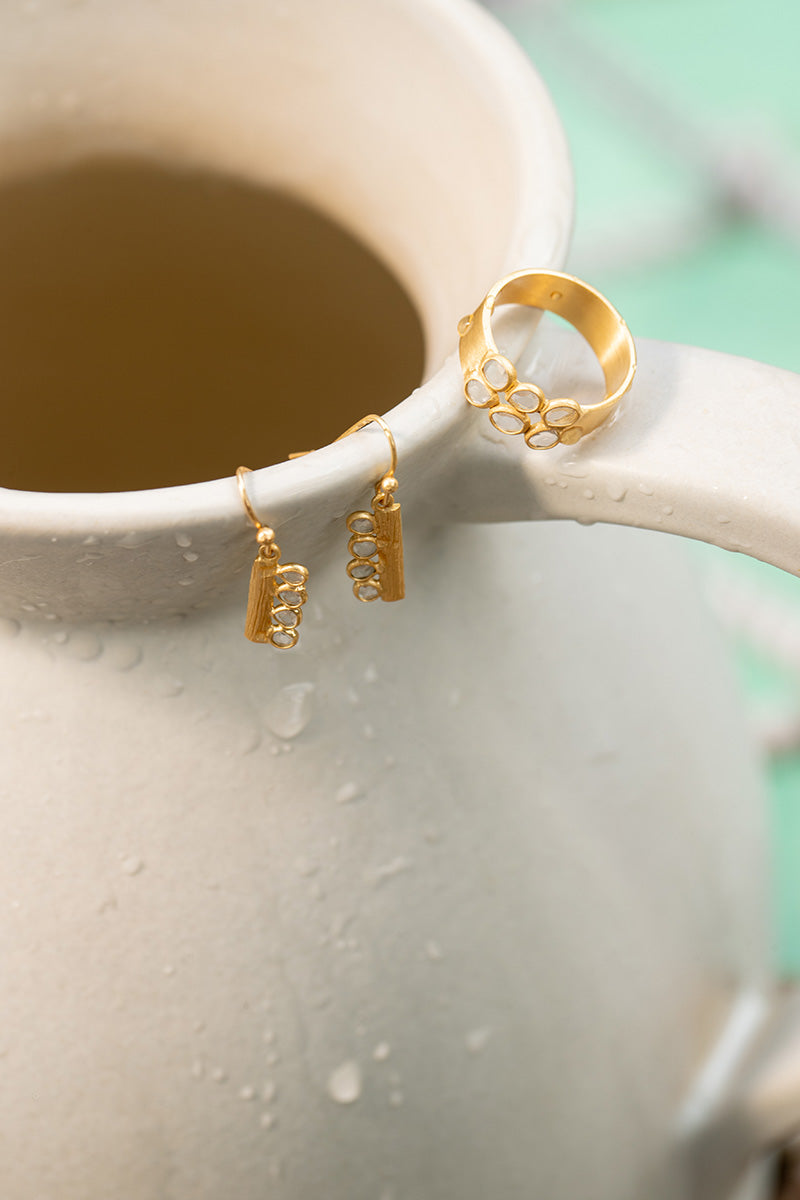 Illius 18K Recycled Fine Gold Plated Polki Diamond Earrings - 925 Silver Posts