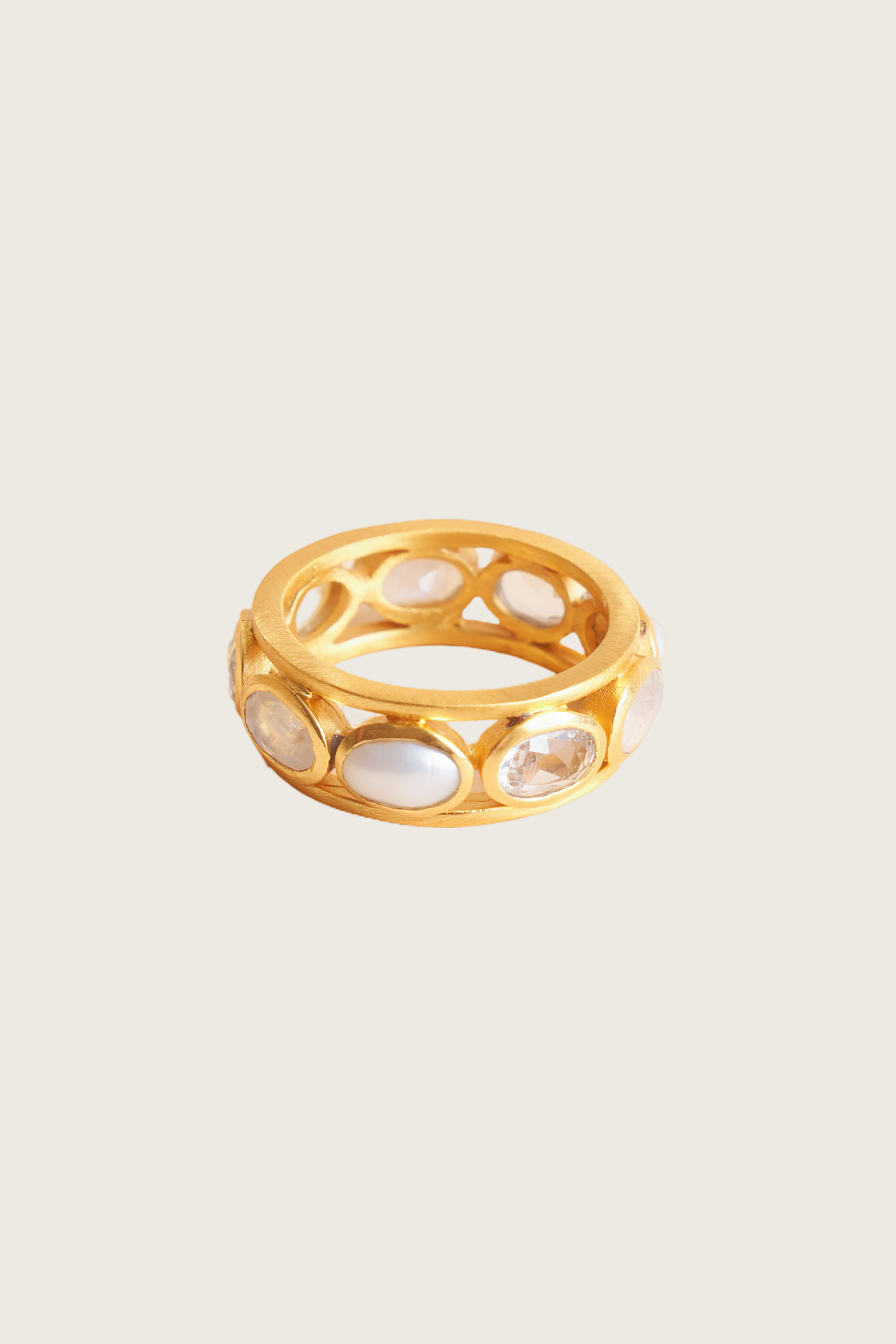 Haeez 18K Recycled Fine Gold Plated Rainbow Moonstone Ring