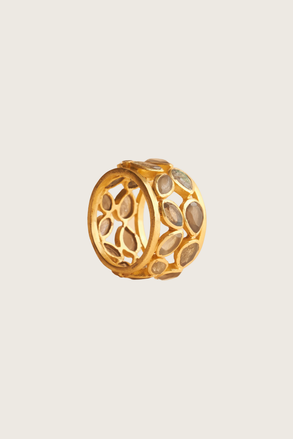 Imonas 18K Recycled Fine Gold Plated Grey Moonstone, Peach Moonstone Ring