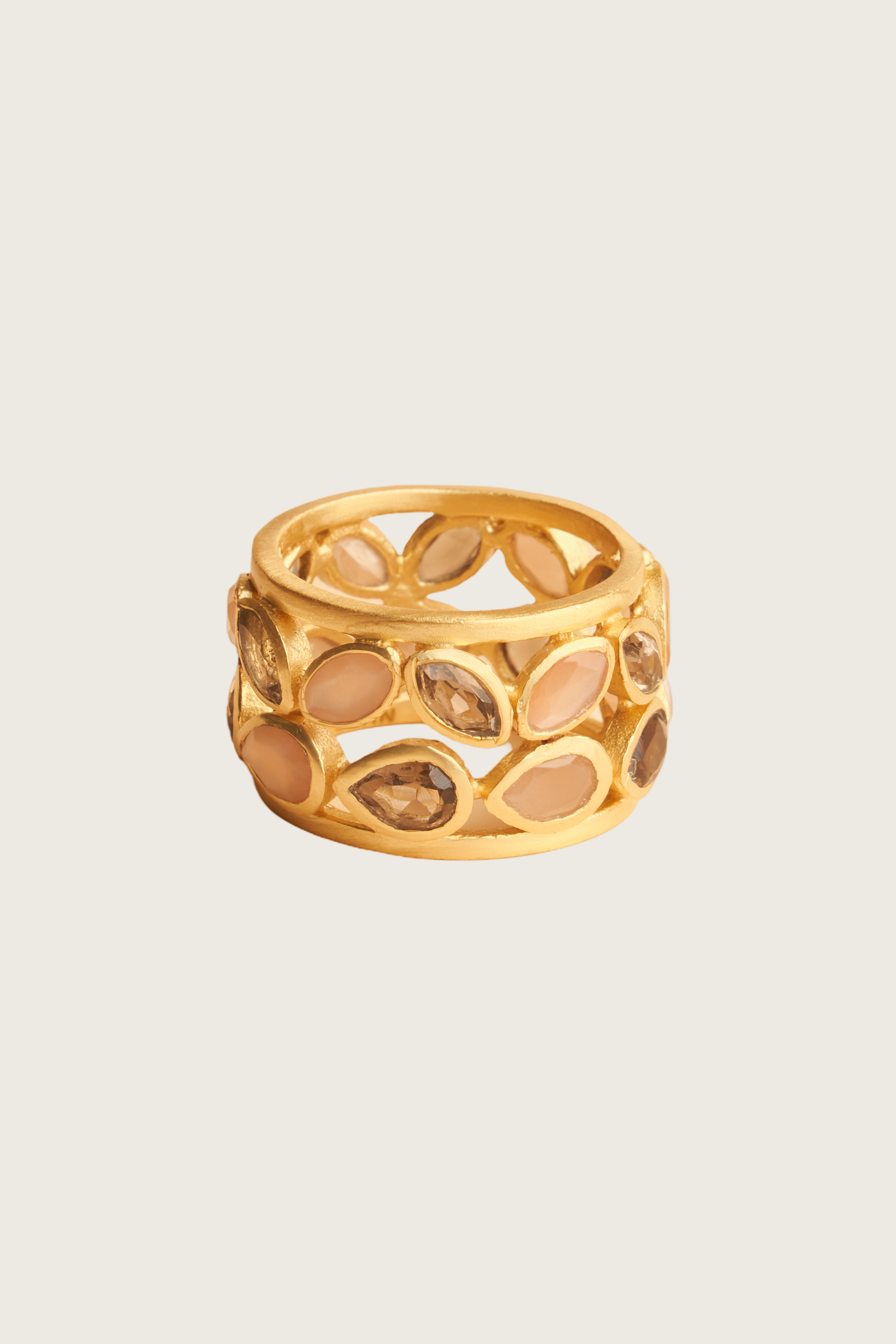 Imonas 18K Recycled Fine Gold Plated Grey Moonstone, Peach Moonstone Ring