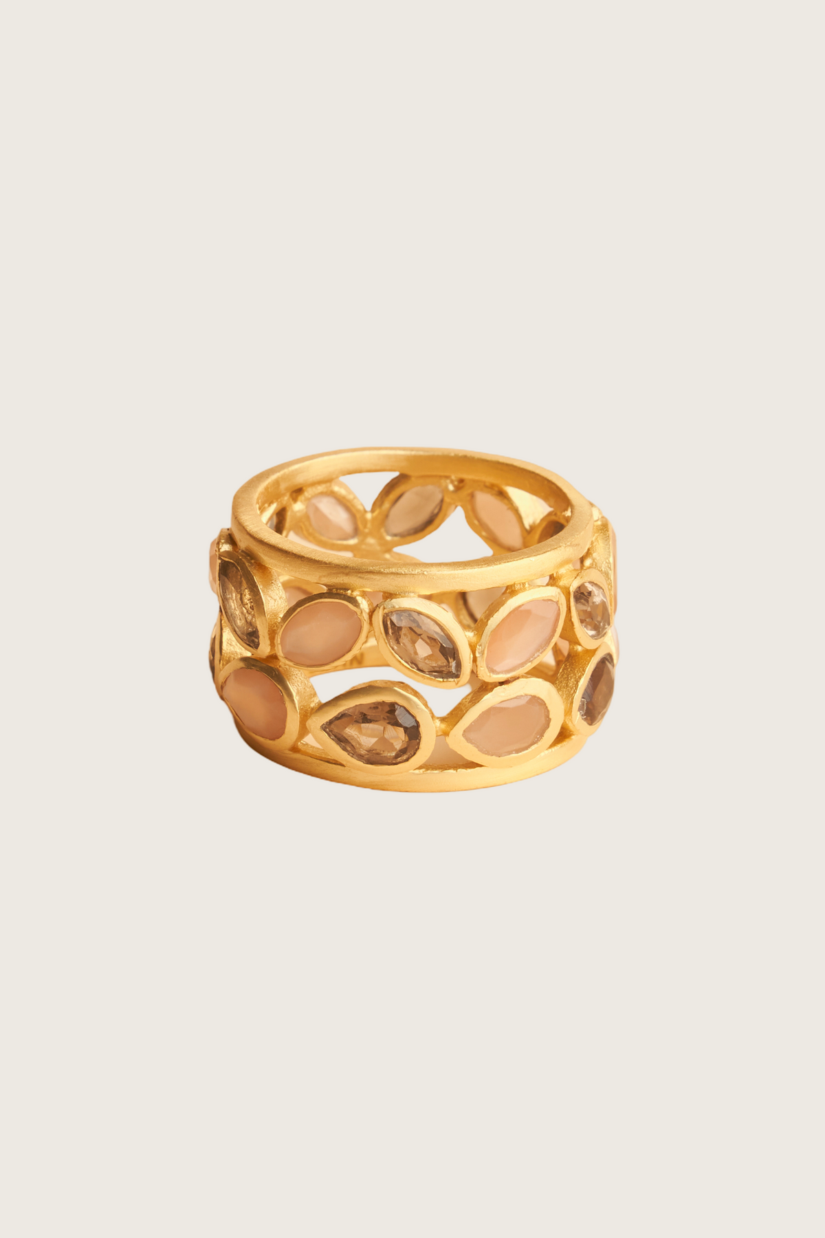 Imonas 18K Recycled Fine Gold Plated Grey Moonstone, Peach Moonstone Ring