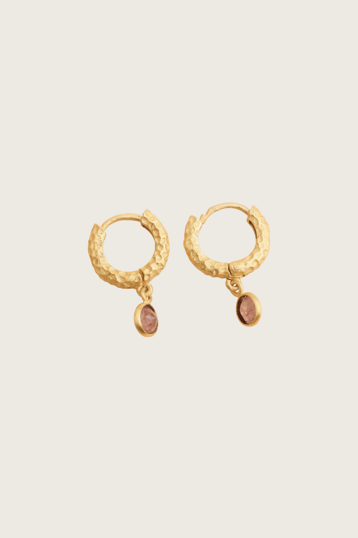 Tira 18K Recycled Fine Gold Plated Strawberry Quartz Earrings - 925 Silver Posts