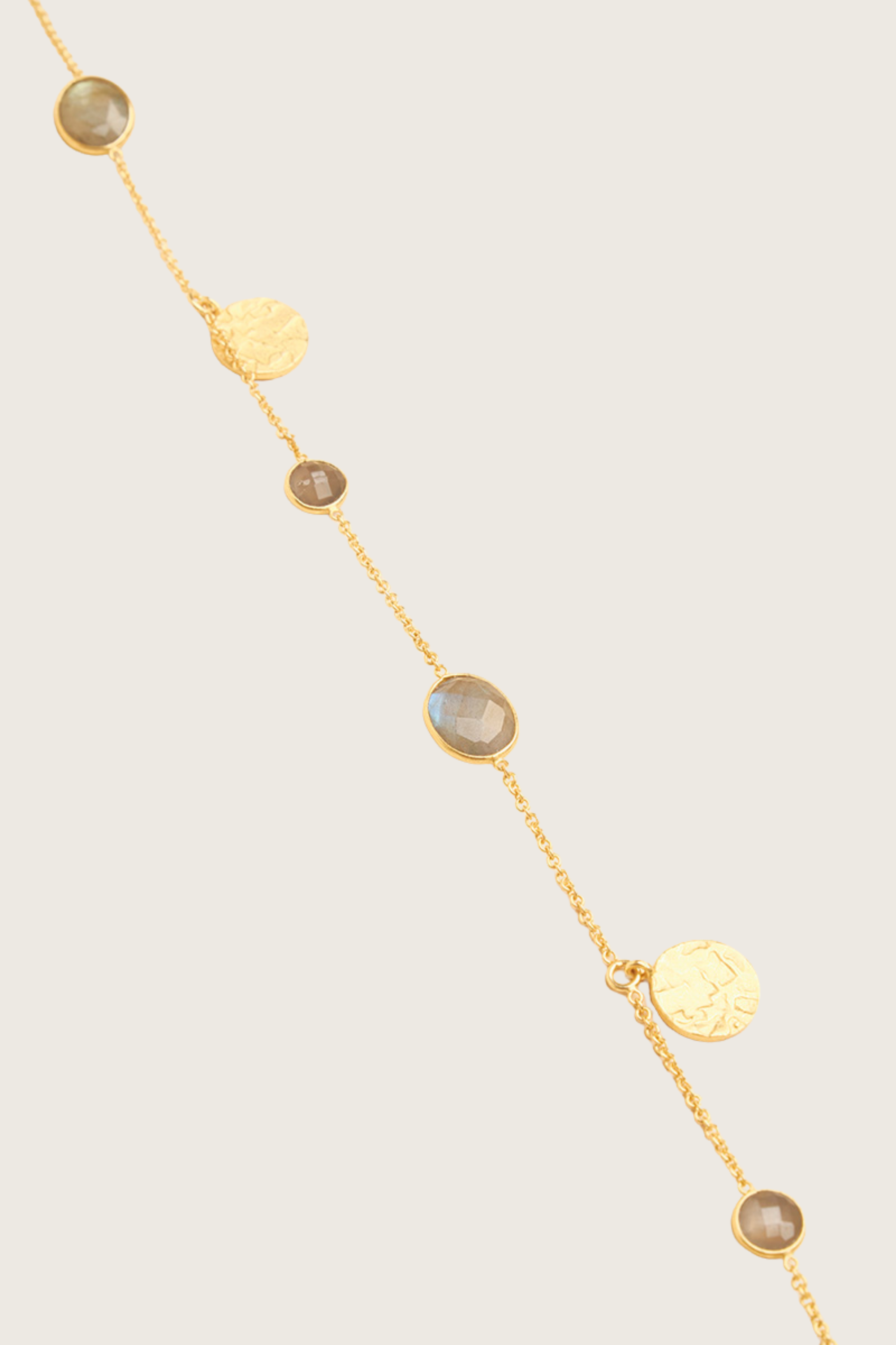 Minski 18K gerecycled fijn goud vergulde ketting, witte parel / regenboog maansteen