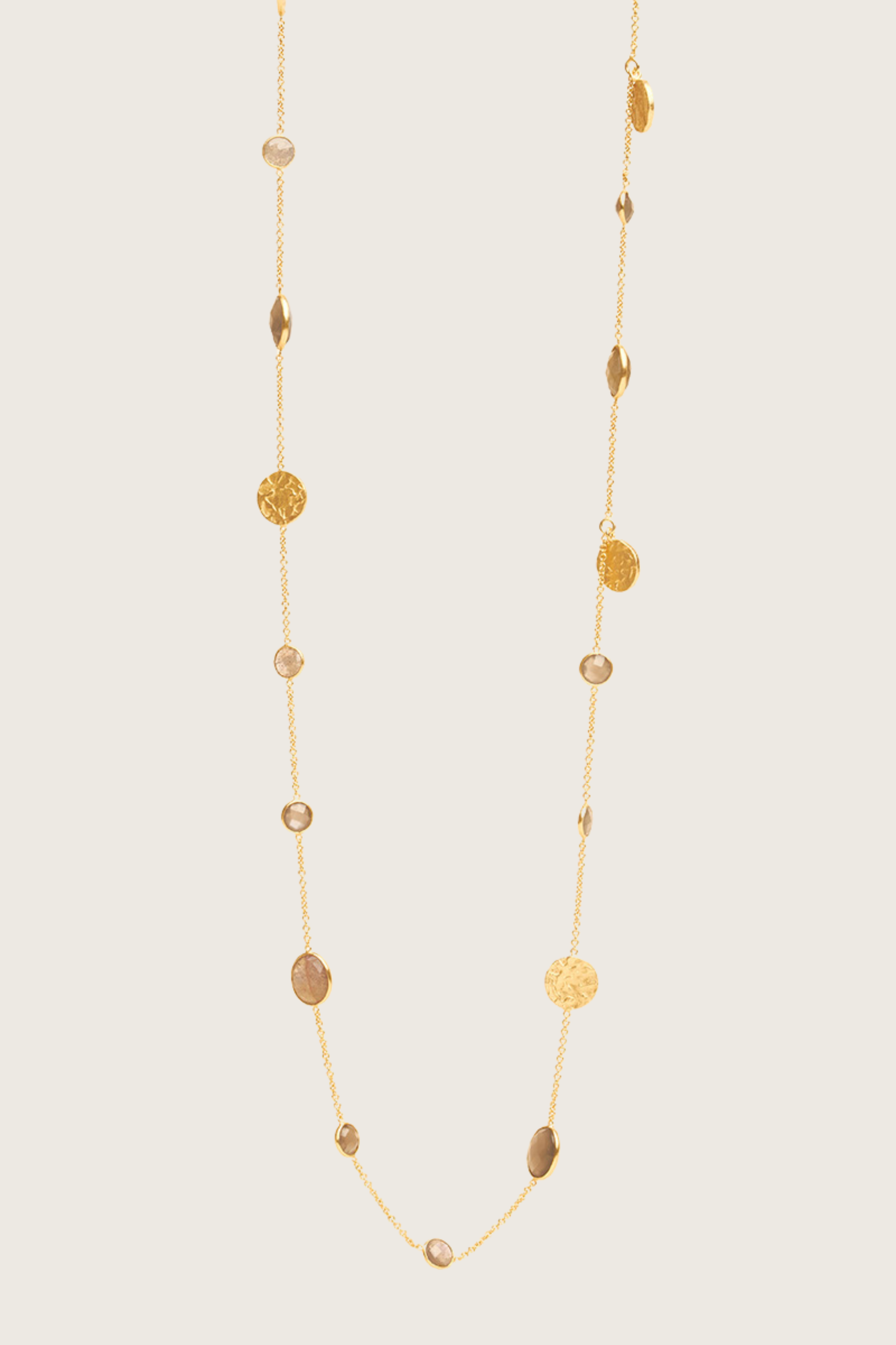 Minski 18K gerecycled fijn goud vergulde ketting, witte parel / regenboog maansteen