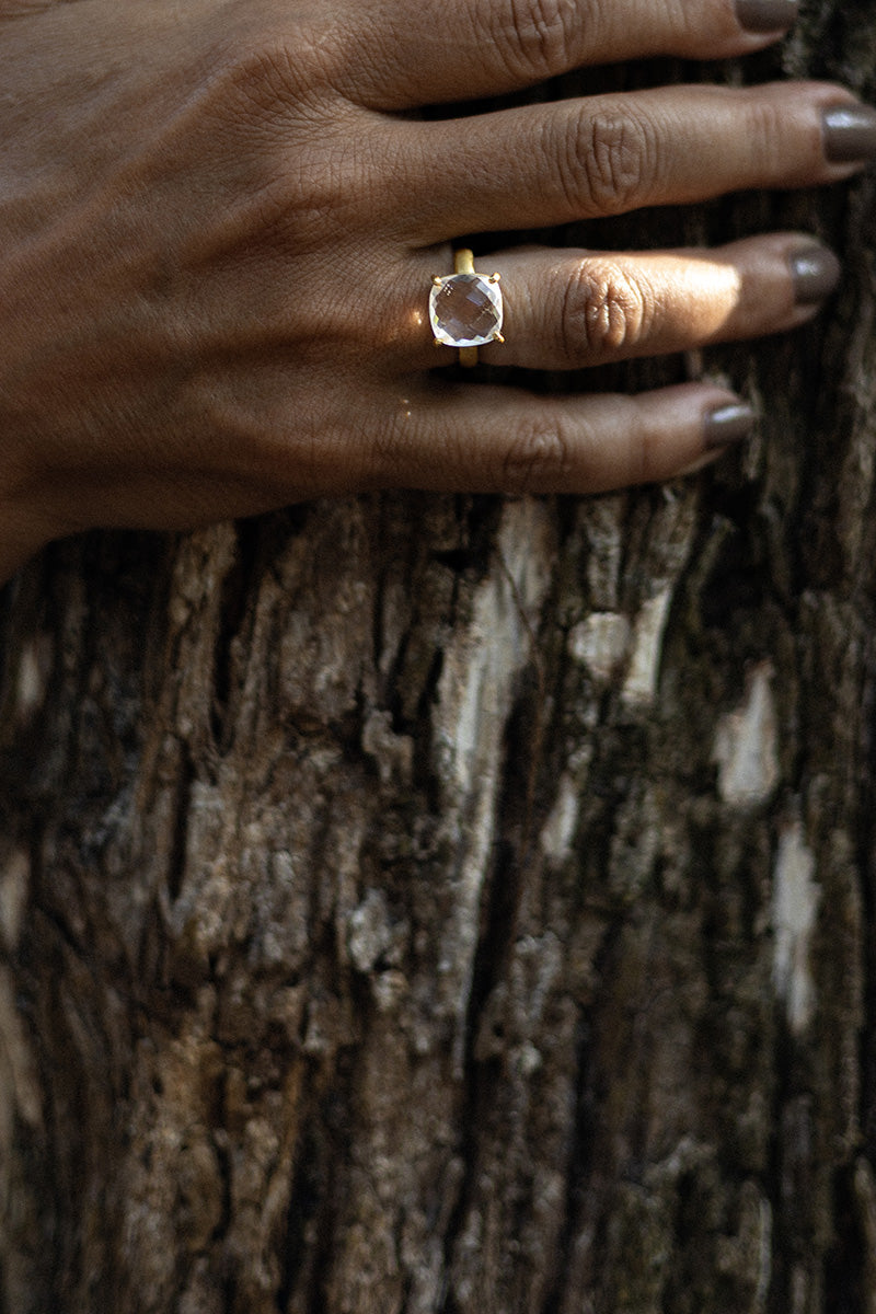 Manil 18K gerecycled fijn goud vergulde ring, witte parel