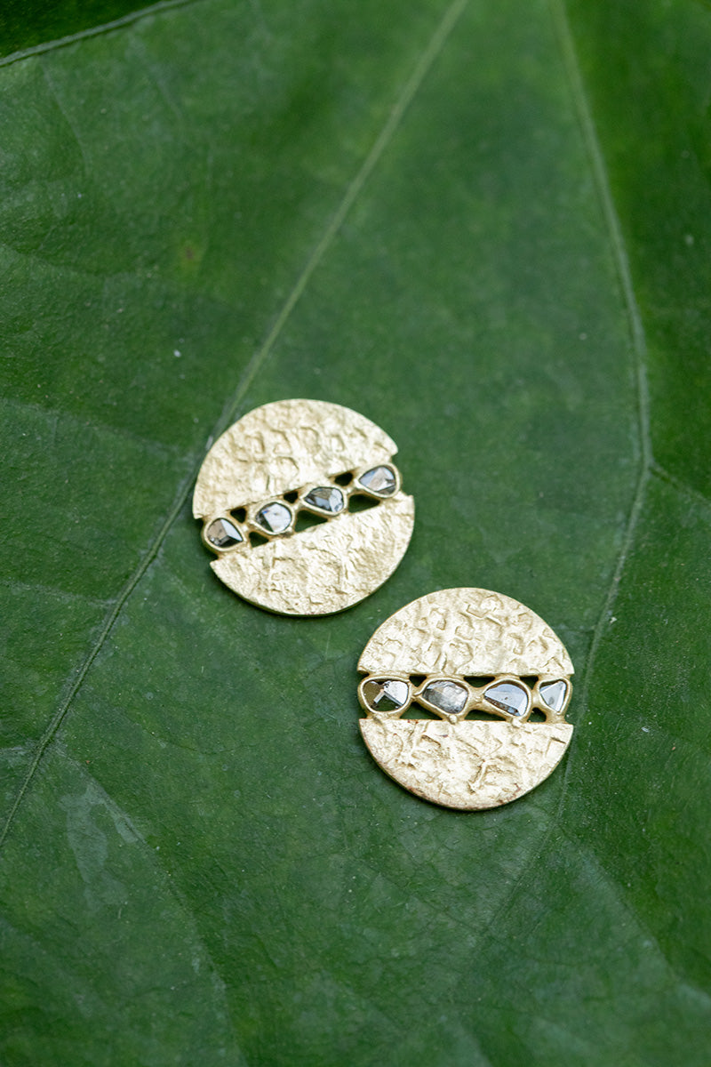 Aimouni 18K Recycled Fine Gold Plated Polki Diamond Earrings - 925 Silver Posts