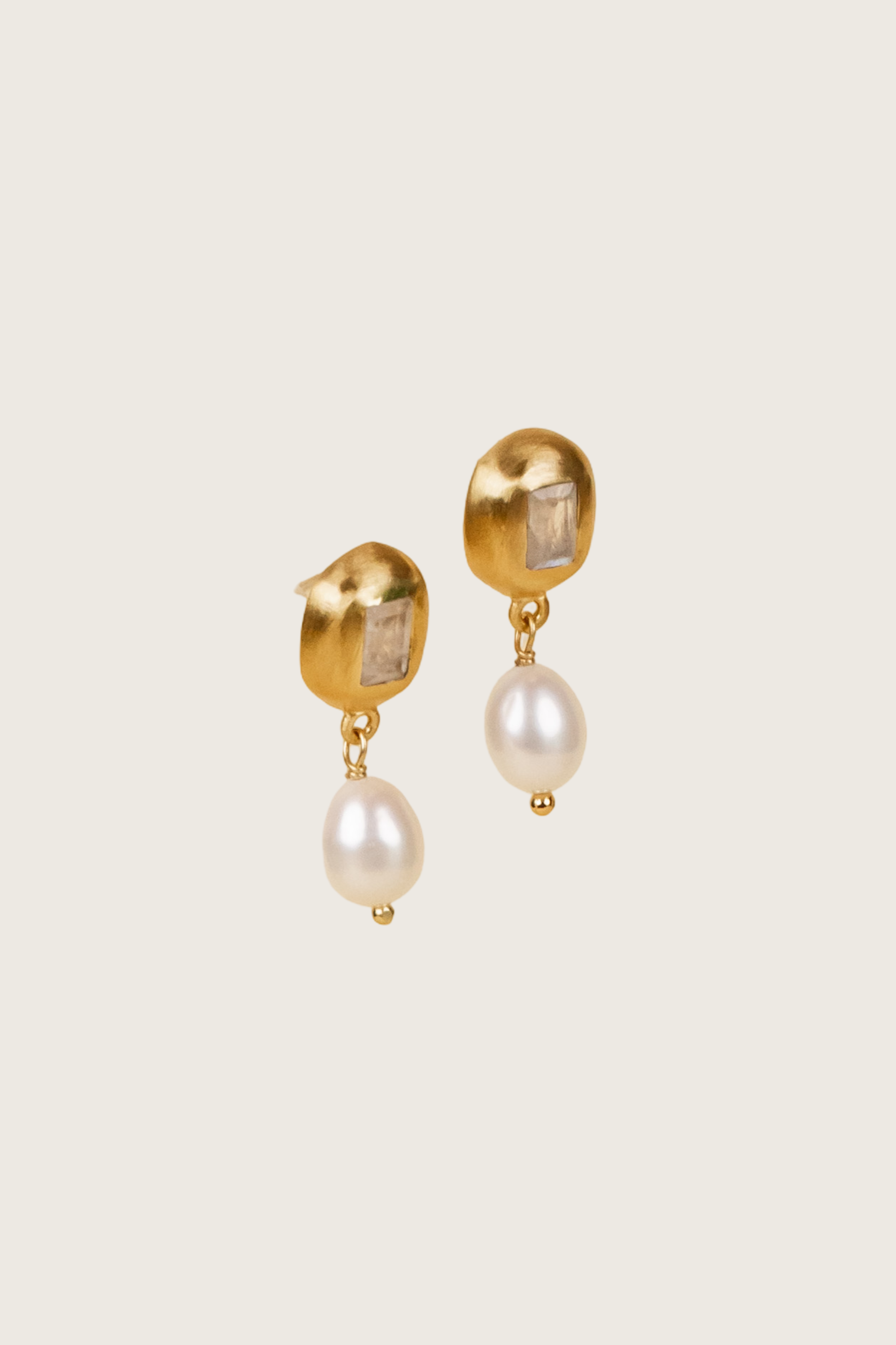 Zarela 18K Recycled Fine Gold Plated Freshwater Pearl / Labradorite Earrings - 925 Silver Posts