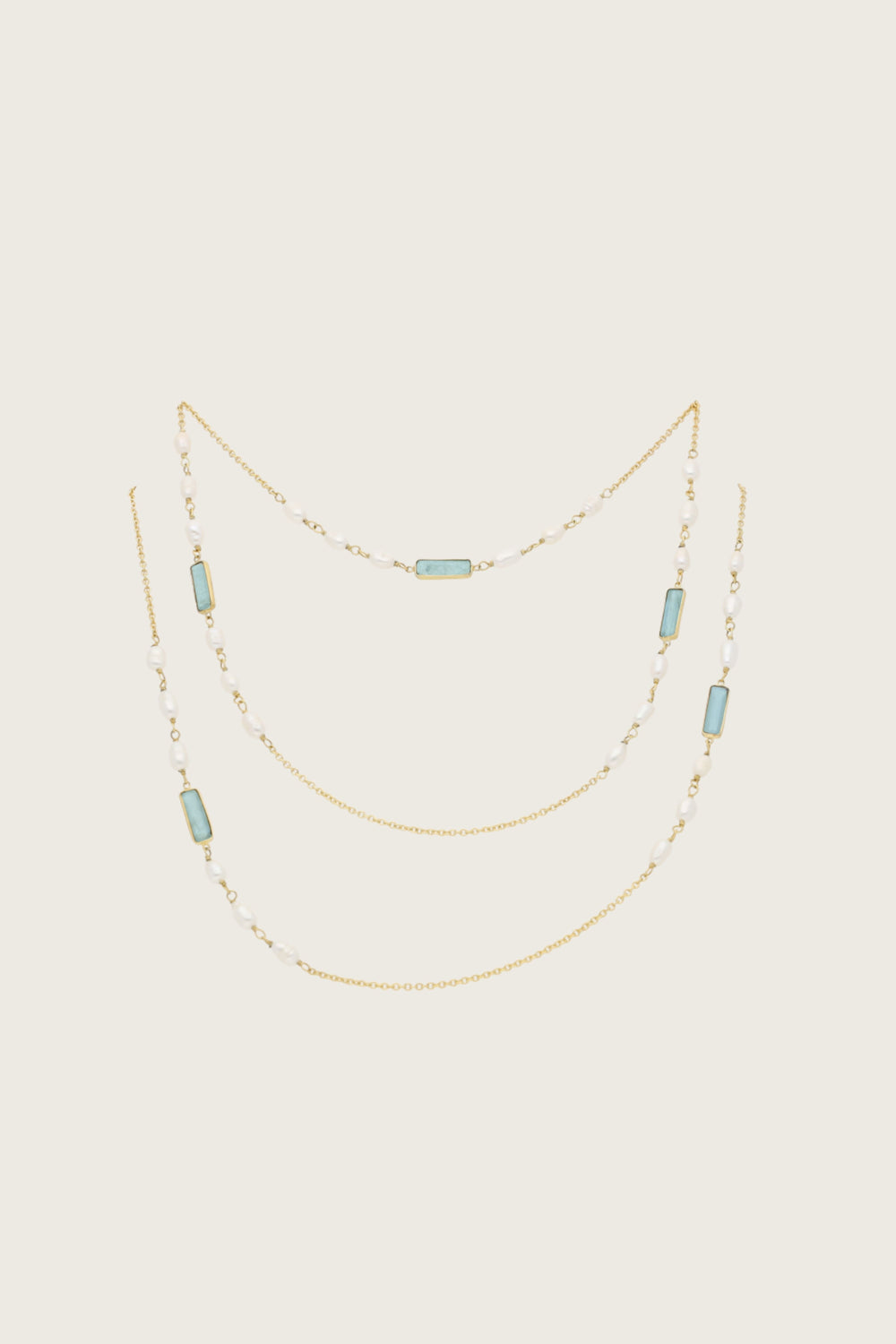 Taima 18K gerecycled fijn goud vergulde ketting, witte parel / blauwe topaas