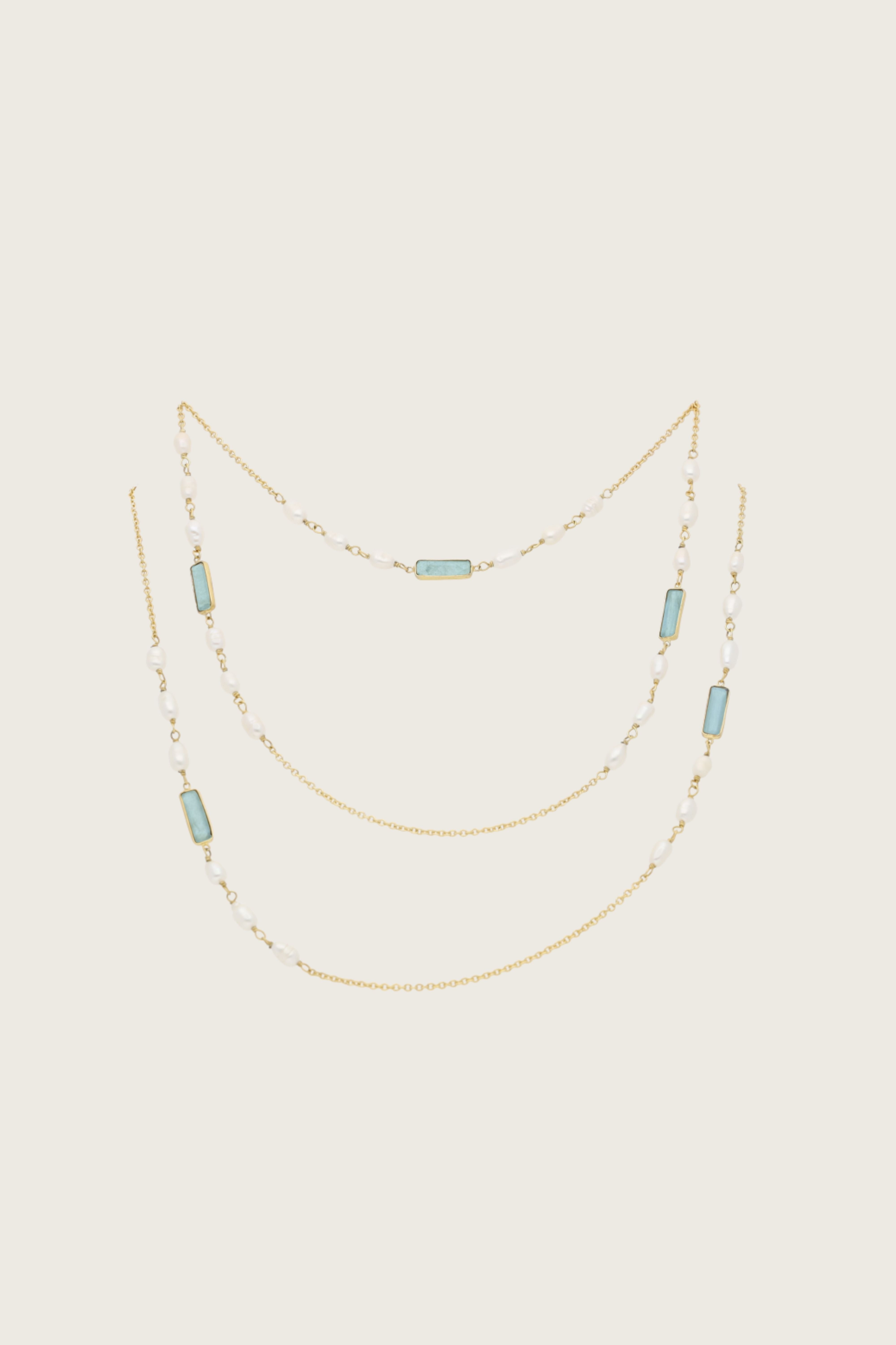 Taima 18K Recycled Fine Gold Plated White Pearl / Blue Topaz Necklace