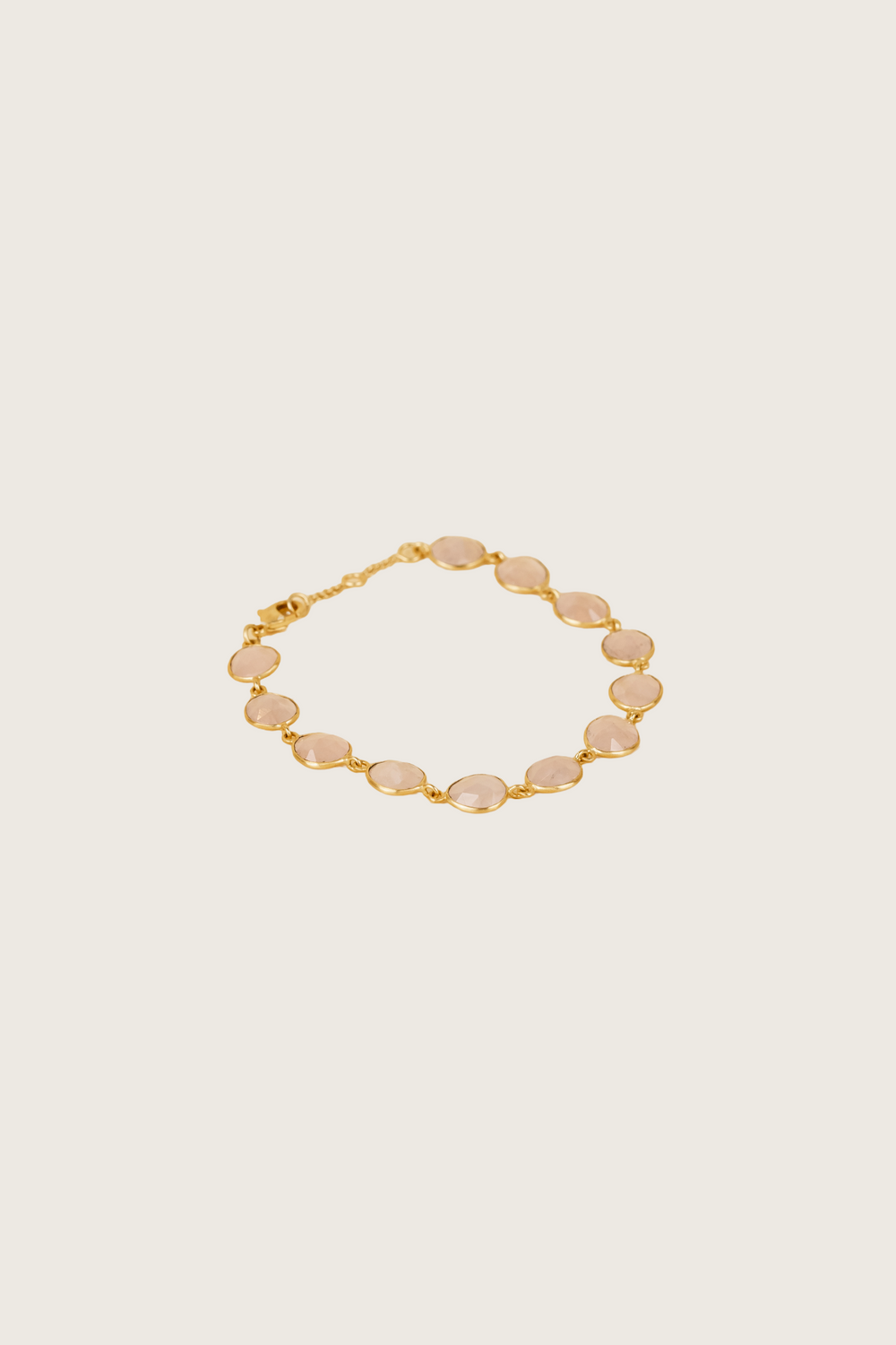 Ellipsi 18K gerecycled fijn goud vergulde armband, perzik maansteen / rozenkwarts